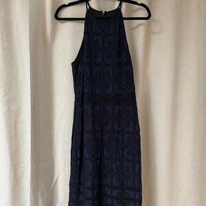Banana Republic Blue Black Lace Formal Dress
